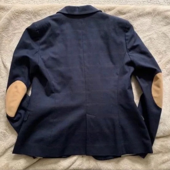 ZARA Basic Woman Elbow-Patch Plaid Cotton Blazer Coat Jacket Blue - Picture 2 of 3